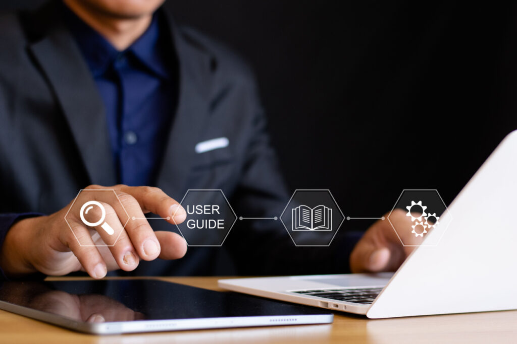 A man exploring the customer-facing knowledge base features to learn about a product