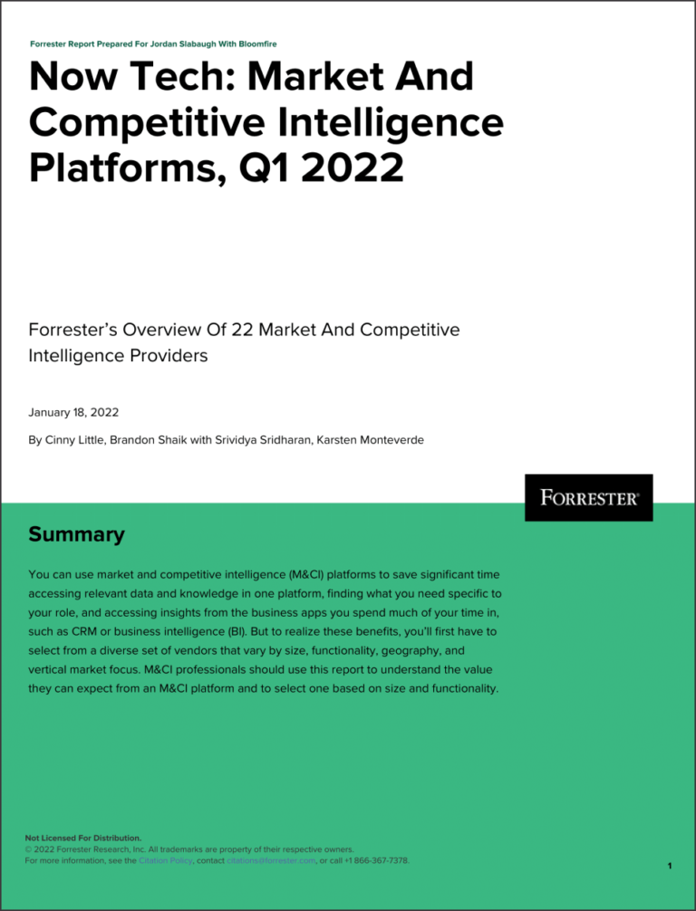 Bloomfire Included in Forrester’s Now Tech: Market & Competitive Intelligence Platforms, Q1 2022 Report