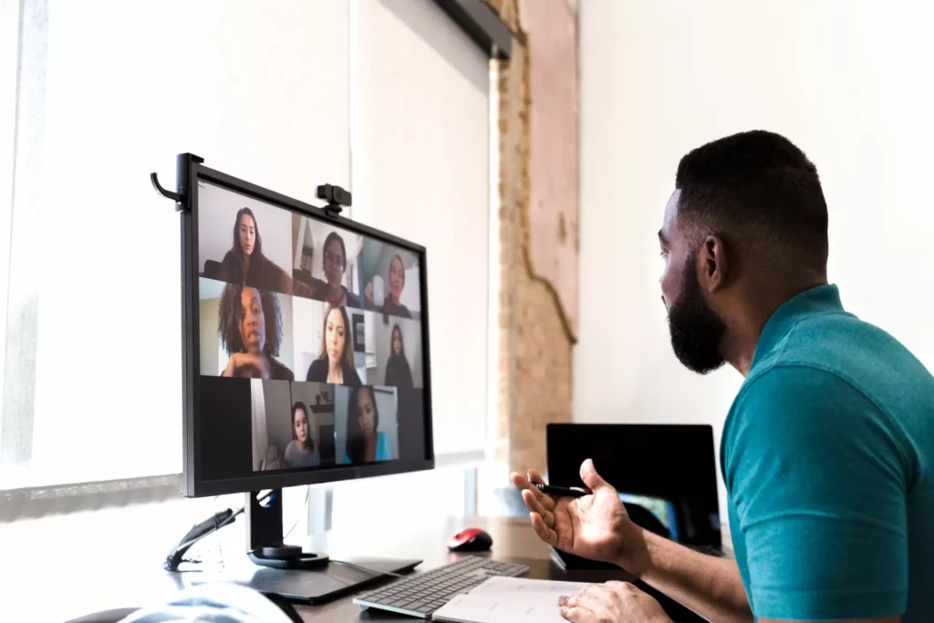 virtual team meeting to stay connected and improve professional services employee experience