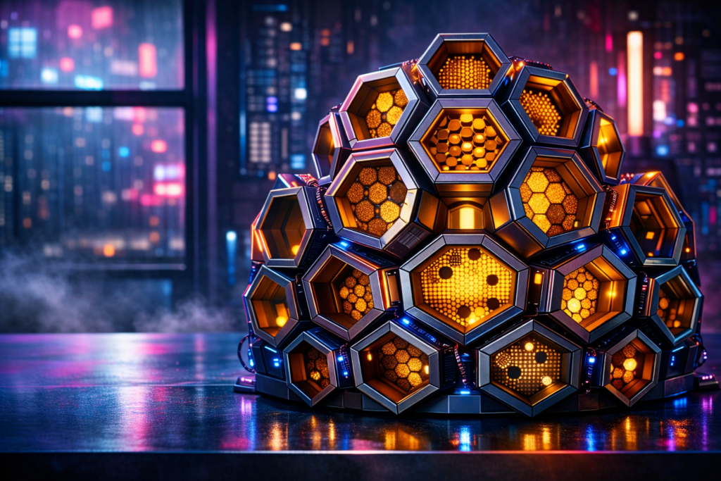 The 6 knowledge management trends in 2026, as represented by the clump of hexagons. forming a beehive that symbolizes connected knowledge