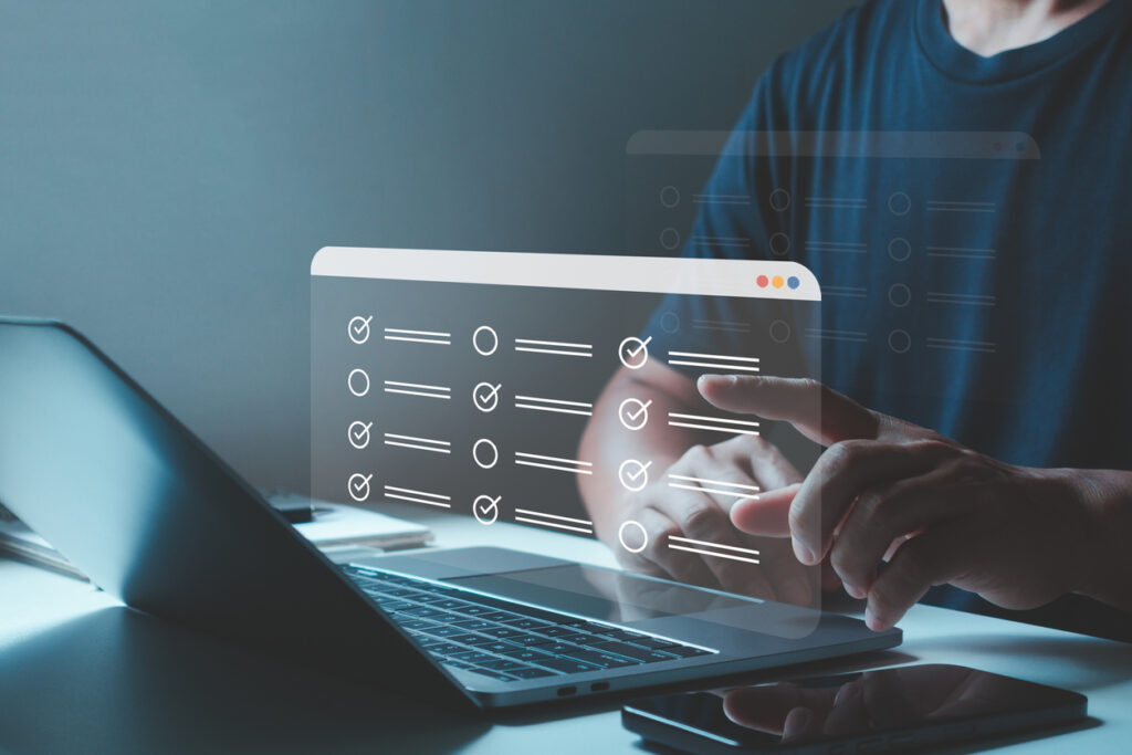 An employee researching for the knowledge management system features
