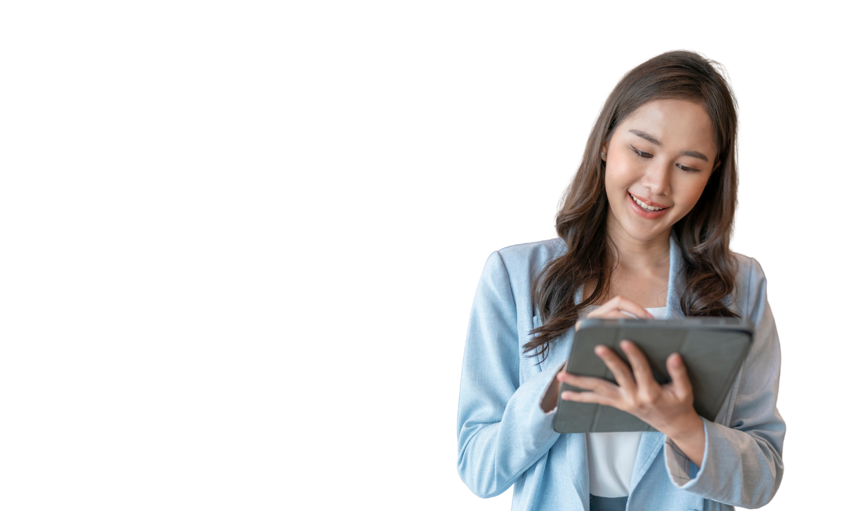 Business casual woman on tablet