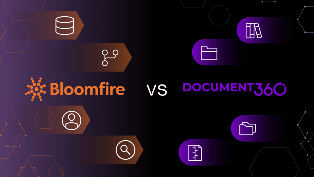 A cover graphic of the blog post section that elaborates on Bloomfire vs. Document360 as knowledge base platforms
